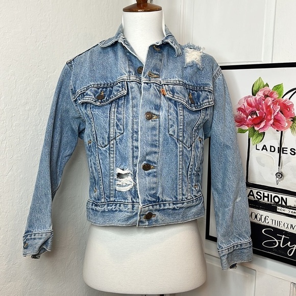 Vintage Levi’s Orange Tab Distressed Jean Trucker Jacket Size S - Picture 2 of 11